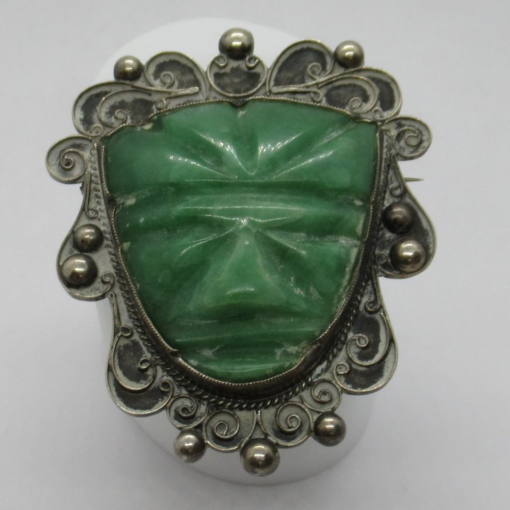 Vintage Mayan Warrior Brooch Sterling 900 Mexico